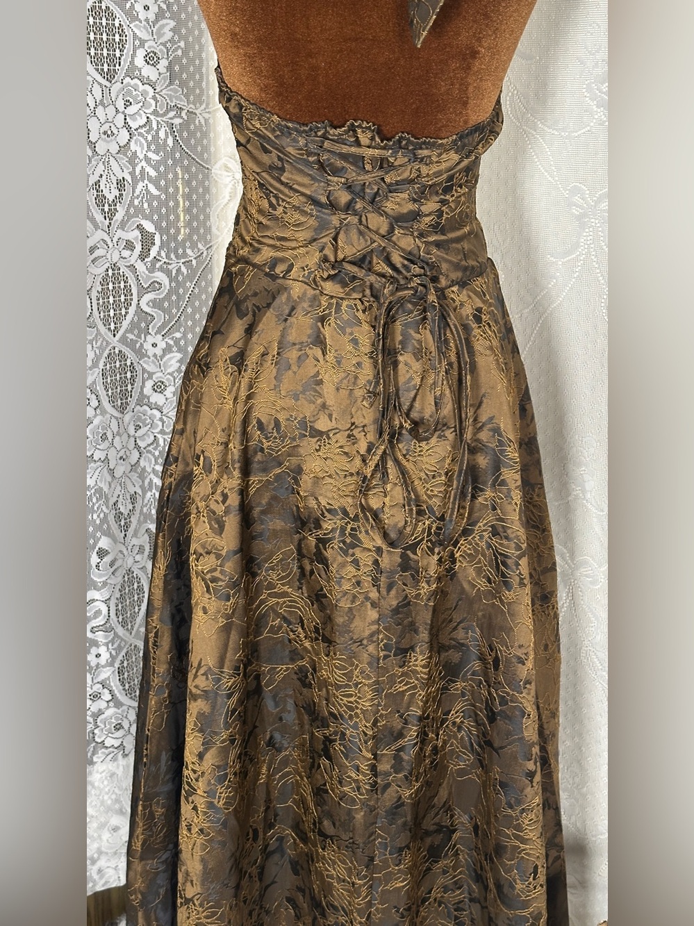 Elegant Brown Floral Halter Dress - Picture 7 of 7